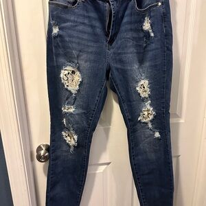 Judy Blue distressed flower lace jeans - 14W